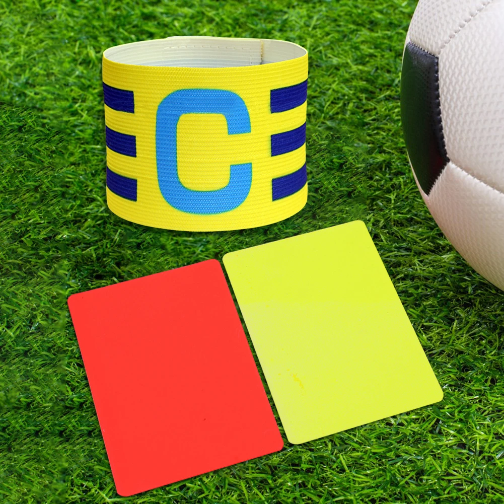 

Football Captain Armband with Red Yellow Cards Adjustable Professional Captain Armband Elastic for Soccer Team Competition