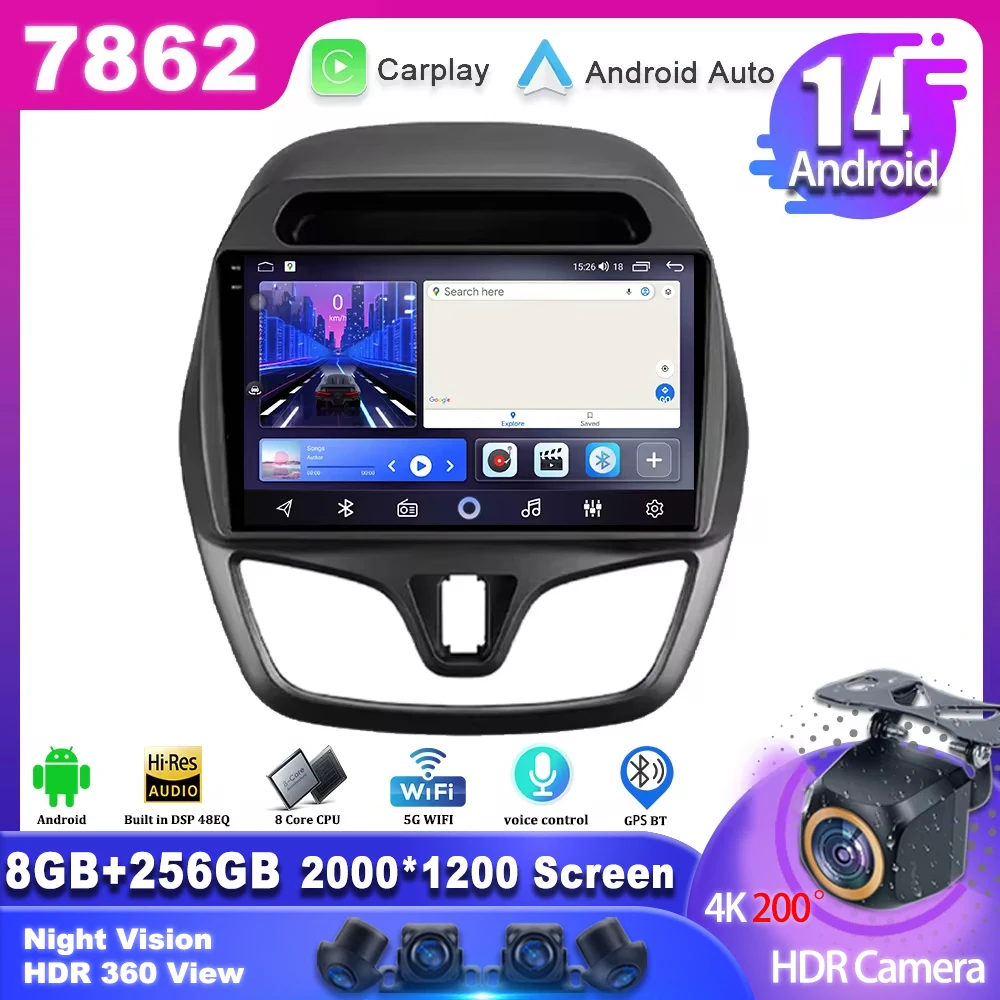 adnroid 14 For Chevrolet Spark Beat 2015-2018 Android Auto Car Radio Multimedia Video Player GPS Navigation Carplay Rear camera