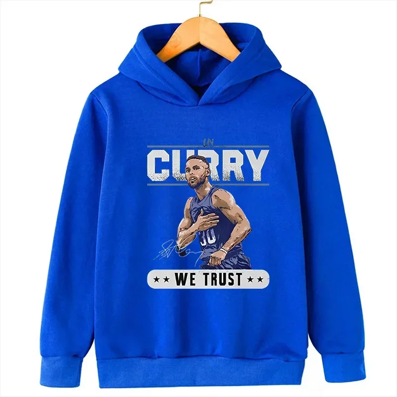 Stephen Curry Avatar Printed Children's Sports Hooded Hoodie Plus Velvet Sweatshirt Basketball Fan Kid Clothing Boys and Girls