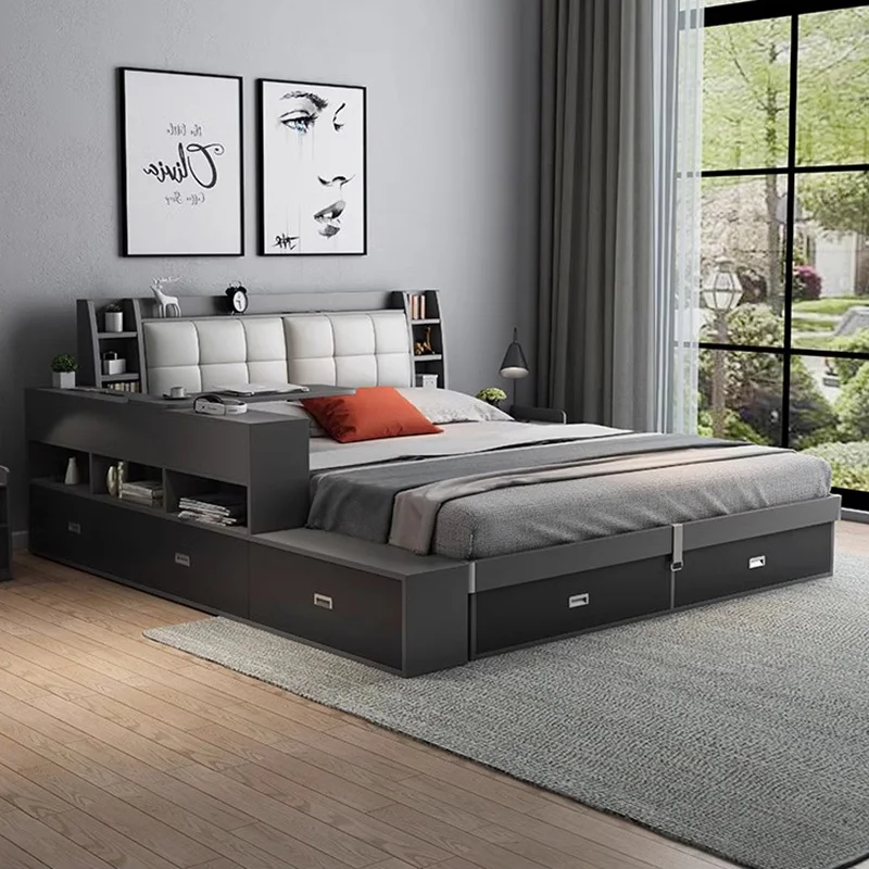 Modern Multifonction Bed Space Saving Nordic Luxury Double Bed Queen Size Storage Camas De Casal De Luxo Bedroom Furniture