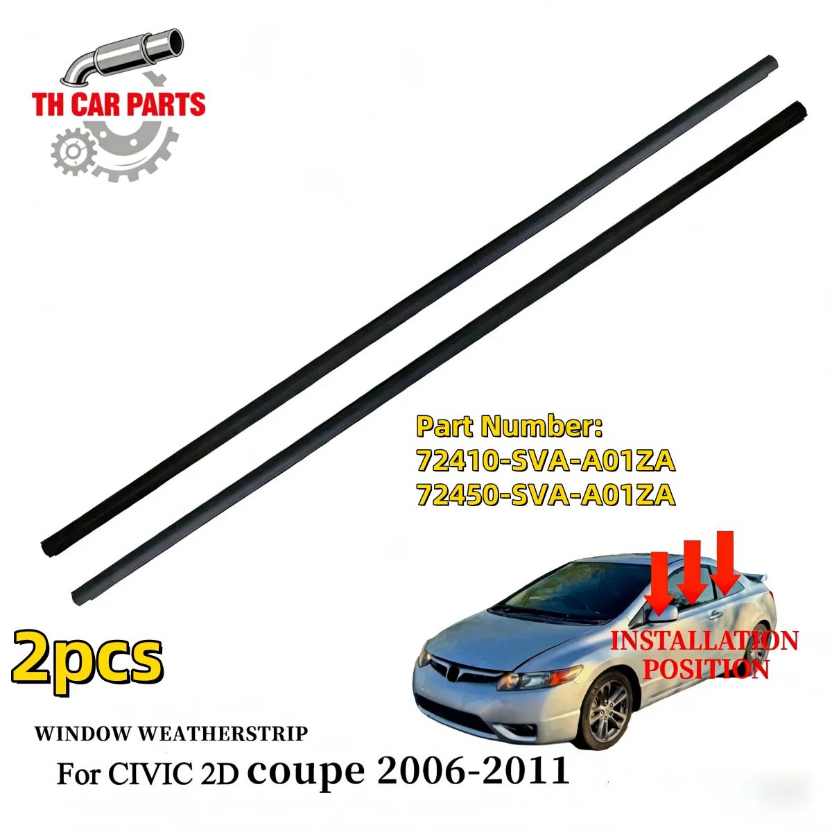 

2Pcs Car Window Weatherstrip Black For Honda Civic 2006-2011 2doors Car Weatherstrip Window Moulding Trim