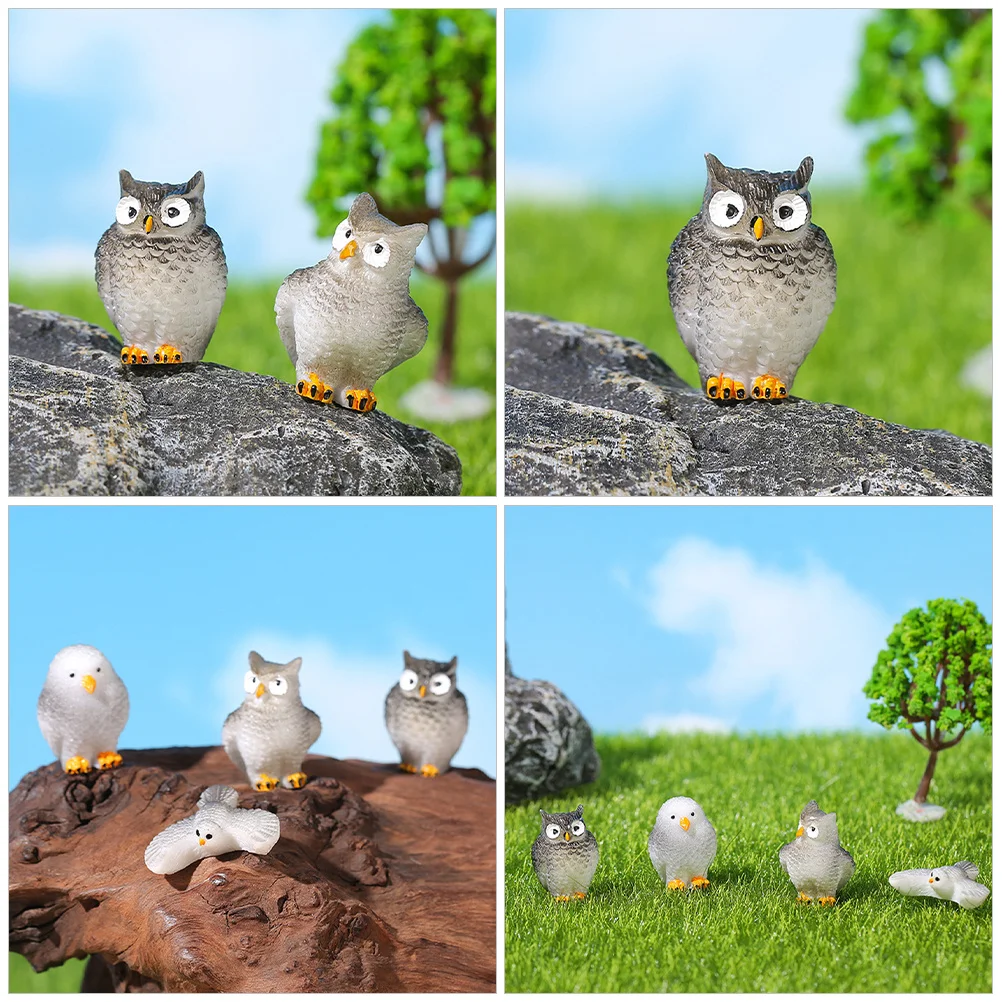 12Pcs Moss Micro Landscape Owl Ornaments Mini Resin Animal Decorations for Home Office Desktop Cute Tiny Animal Adornments