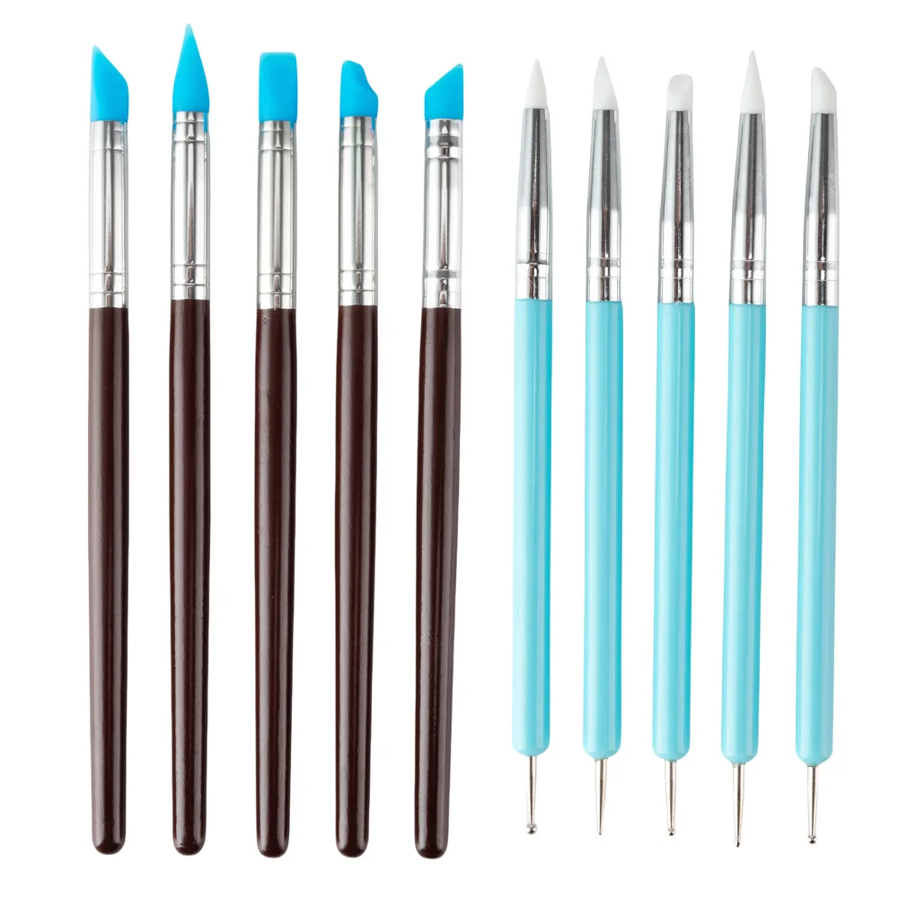 10PCS Sculpting Tools Metal Ceramic Clay Ball Stylus Dotting Tools Silicone Polymer Embossing Paper Flower Indentation Tool