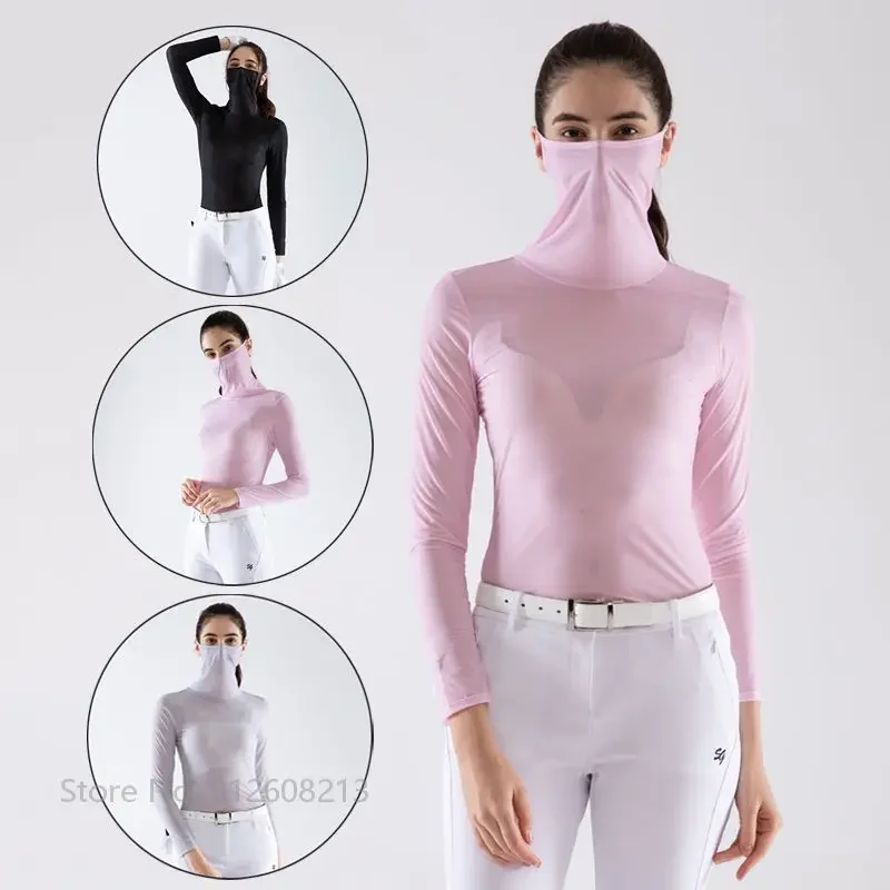 

SWAN LOVE GOLF Summer Women Sun Protection Shirt Ice Silk Long Sleeve Golf Tops with Mask Ladies Cooling Anti-UV Sports Wear