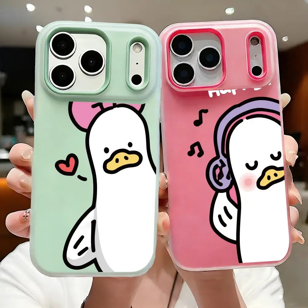 Cartoon Big White Duck Phone Case For IPhone 17 16 15 14 13 12 11 Pro Max Plus Mini Case Clear Jelly Shockproof Soft Cover