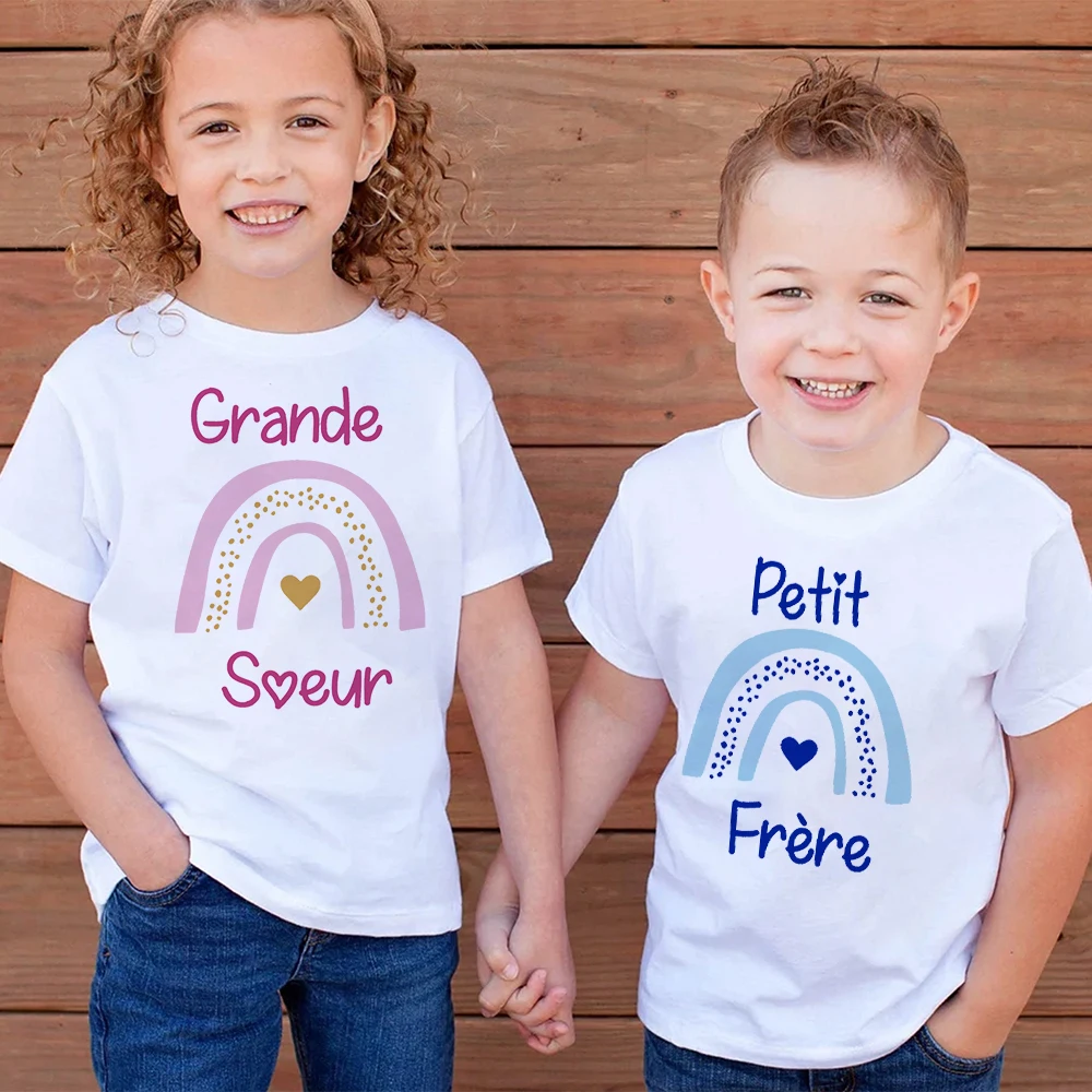 

Big Sister Little Brother Rainbow French Print Family Matching Shirt Boys Girls Sibling T-shirt Tops Kids Short Sleeve Clothes