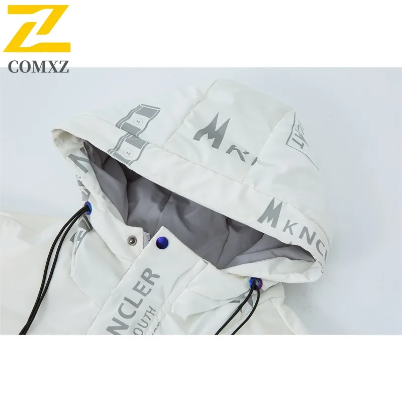 COMXZ 2025 Men Winter Hooded Thick Color Block Puffer Jacket American Style Short Casual Outdoor Sport Waterproof Windproof Coat