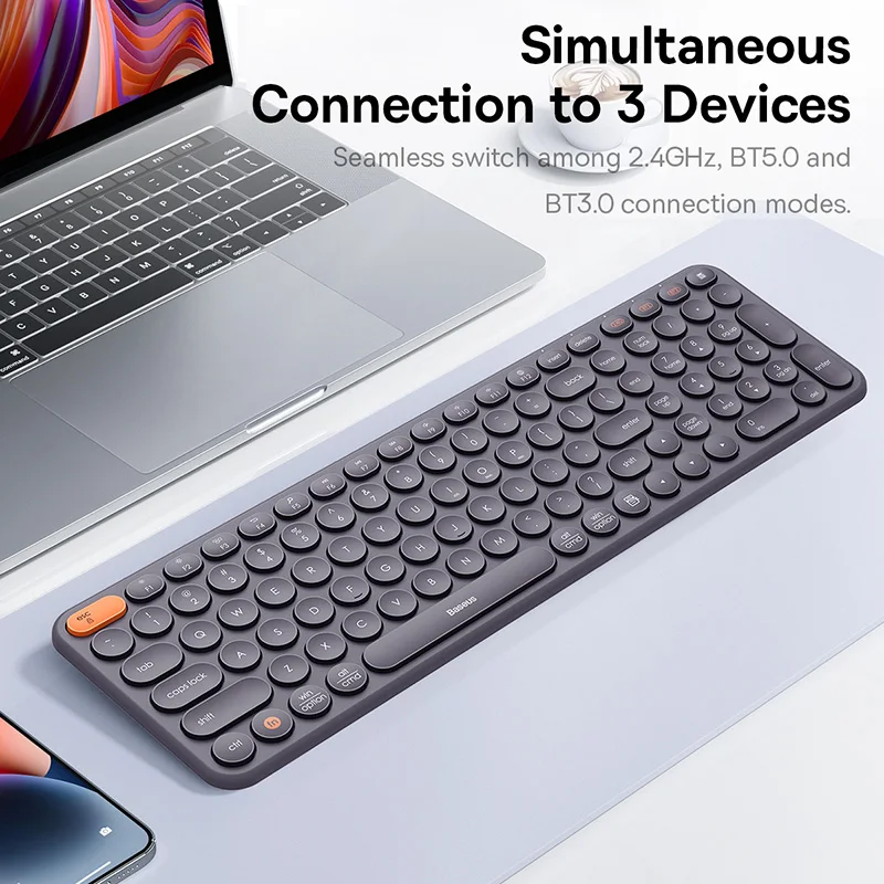 Baseus 3 Mode Wireless Keyboard Bluetooth 5.0 3.0 2.4G USB Multi Devices Connection Ergonomic Quite Keyboard for iOS/Mac/Windows