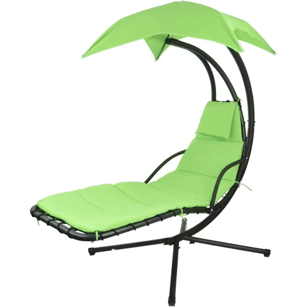 

Patio Hanging Chaise Outdoor Lounger Padded Cushion Swing Hammock Chair w/Sun Shade Canopy Umbrella Stand [Green]