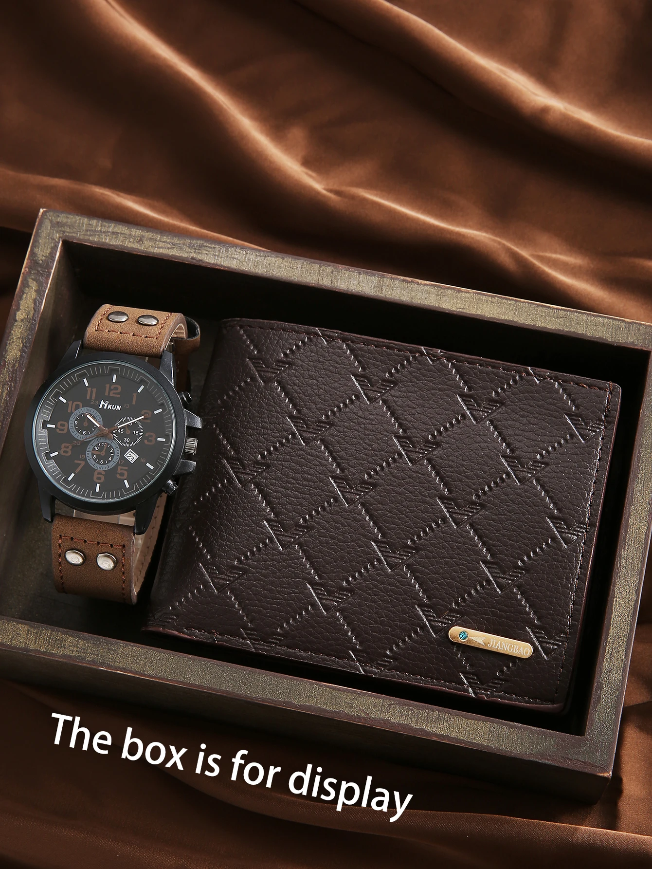 2pcs Men's Vintage Denim Fashion Trend Watch Portable Wallet Card Case