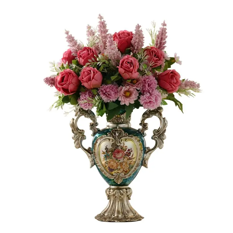 xx-Europe Vintage Resin Vase Flower Arrangement Decoration Items Room Table Accessories Hotel Office Desktop Furnishing Crafts