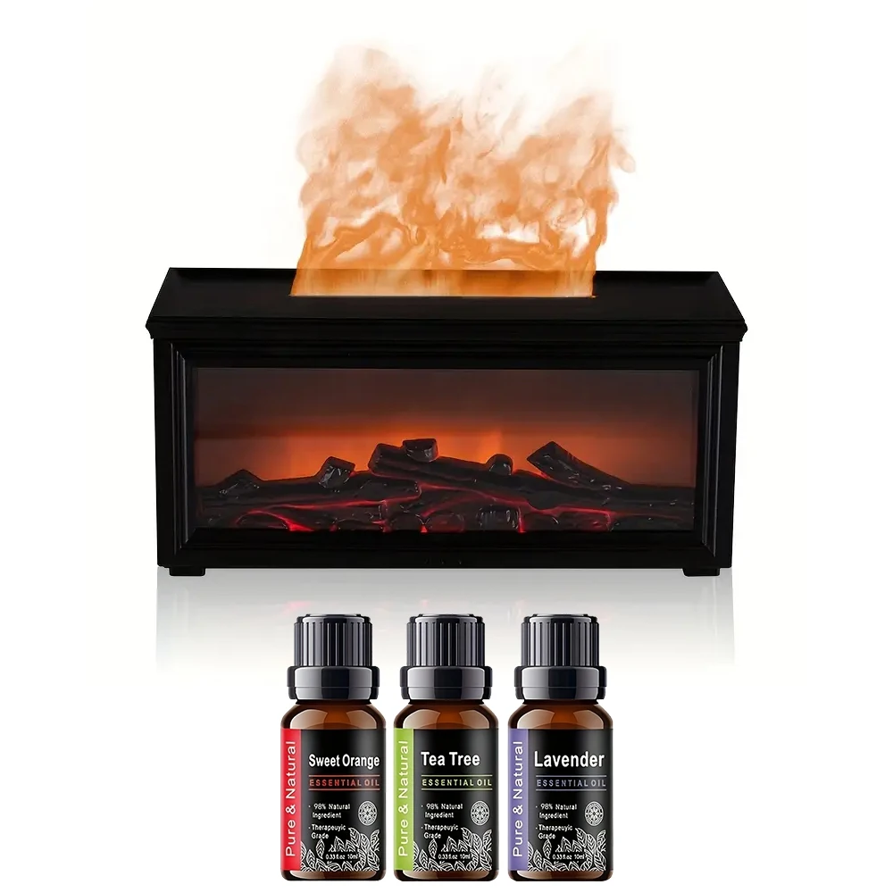 

300ml Fireplace Oil Diffuser Large Flame Effect, Auto Shut Off, Remote Control & 7 Color LED Lights Perfect for Yoga & Relaxat