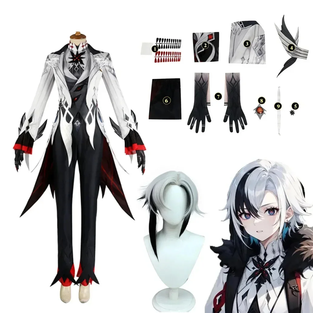 Anime Harlequin Cosplay Genshin Impact Costume Halloween Carnival Men's Clothing Anime The Knave Black White Wig