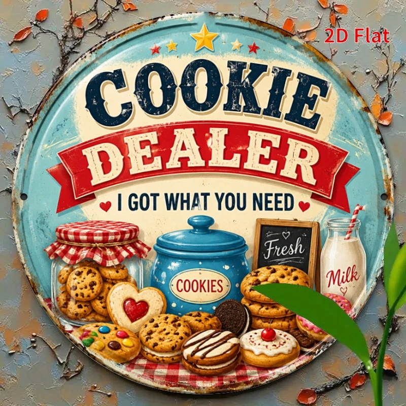 Cookie Dealer I Got What You Need Metal Plaque, Round Vintage Decorative Sign, Retro Baking Donut Wall Art