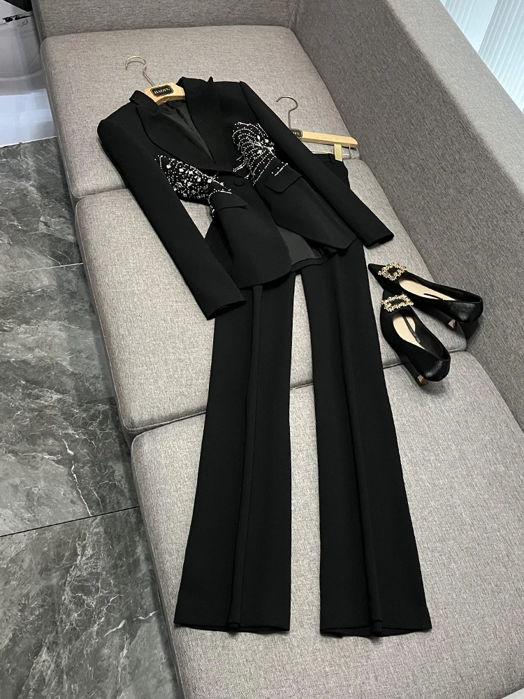 

Heavy Embellied Diamond One Button Suit Pants Set Two Piece Set Celebri Faion New Arrival A08058 Women's Premium Ensemble