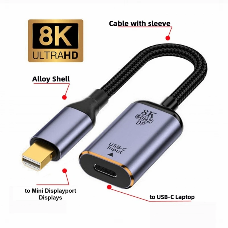 USB-C To Mini Displayport Adapter Converter USB-C Type C Female Source To Mini Displayport 1.4 8K 60Hz For Tablet Phone