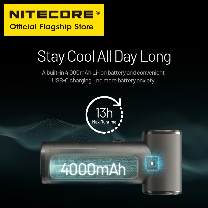 NITECORE NEF01 مروحة صغيرة محمولة 166 جرام منفاخ جيب محمول بنك الطاقة في حالات الطوارئ للتخييم في الهواء الطلق والتنزه والحفلات الموسيقية