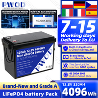 PWOD 12V 320AH Lifepo4 battery Pack Bluetooth Lithium iron phosphate Cell With 4S 200A BMS For Camping RV Boat Cart home Solar