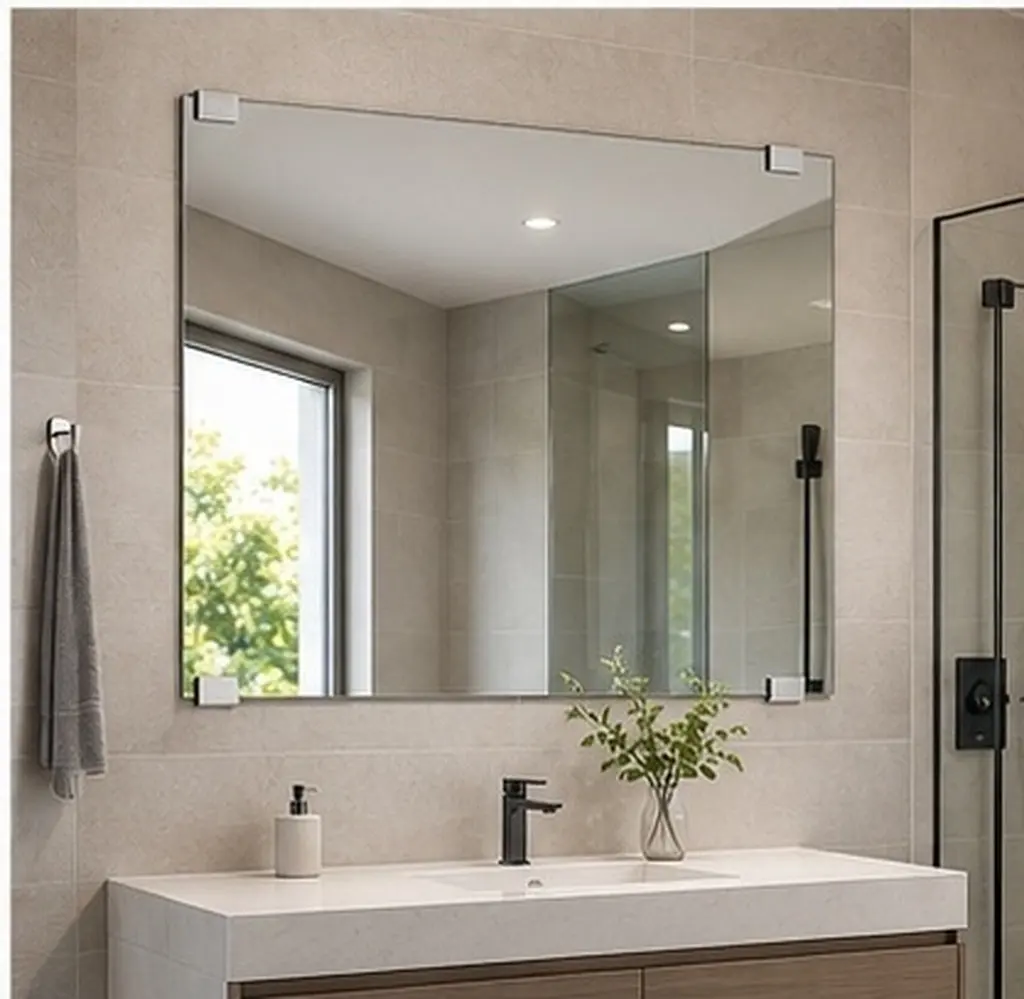 4 Set Stainless Steel Mirror Clips for Frameless Mirrors, Wall Mounted Hanging Hardware for Glass Shelves & Pictures