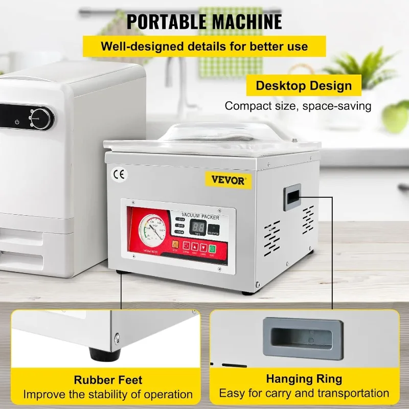Камерный вакуумный упаковщик VEVOR, частота насоса DZ-260A 6,5 см/ч, отличный эффект уплотнения с автоматическим управлением