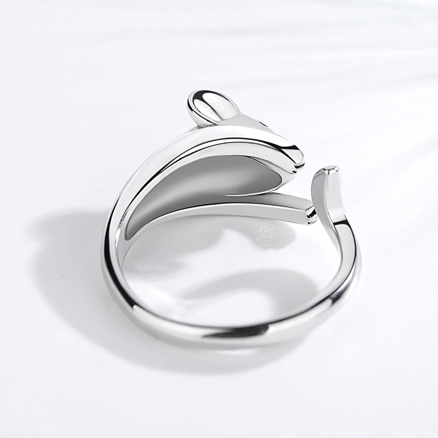 Kaletine 925 Sterling Silver Rings for Women Naughty Cut Mouse Finger Cute Long Tail Black CZ Eye DIY Jewelry Christmas Gifts