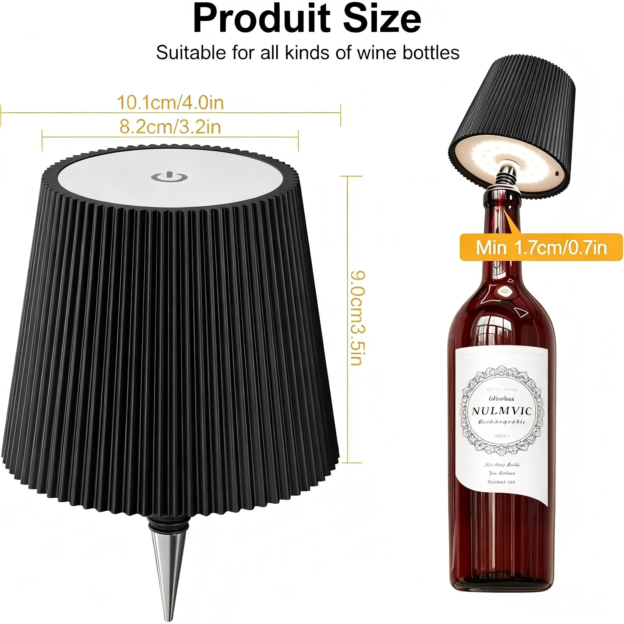 RGB Wireless Bottle Lamp Shade 3000-6500K Dimmable 3-Color Touch Control Rechargeable Whiskey Bottle Top Night Light Portable for Bar Party Home Decor