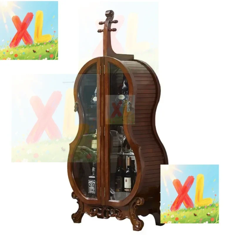 

Violin solid wood retro cabinet creative living room furniture double door ornament decorative cabinet American country display