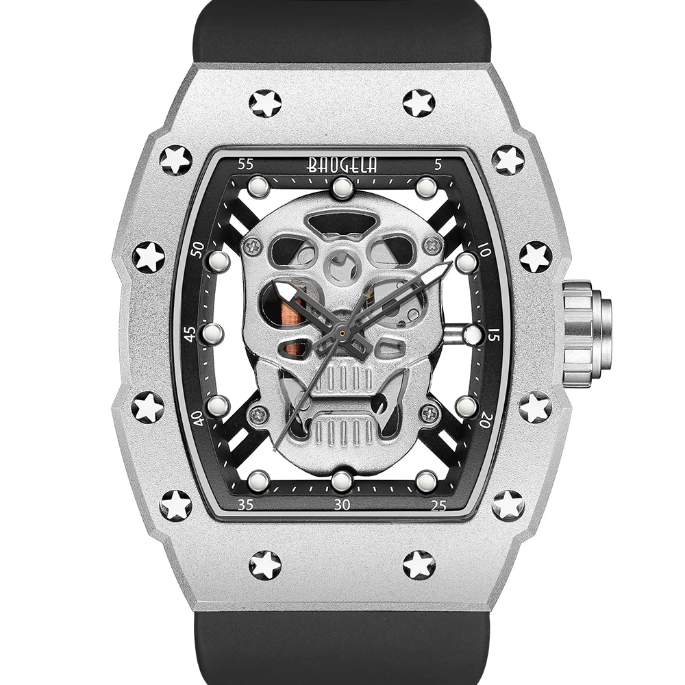 

Miller Men 3D Skull Tonneau Watch Top Brand Quartz Stainless Steel Watches Waterproof Creative Clock Silicone Strap Wrist watch