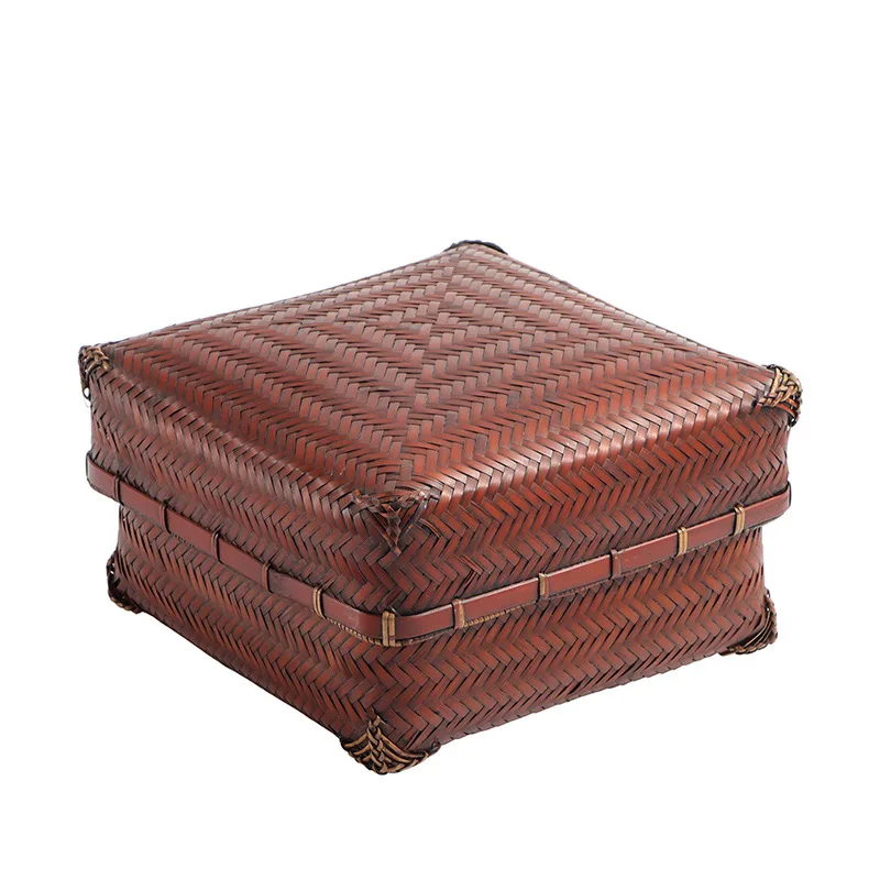 

Retro Chinese bamboo woven storage box, household storage box, tea ceremony utensils storage