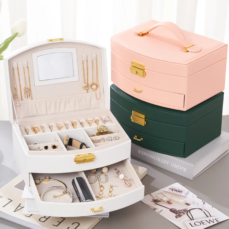 Luxurious 2/3Layers Jewelry Display Case Ring Box Cabinet Portable Organizer Case Travel Storage Joyeros Organizador De Joyas