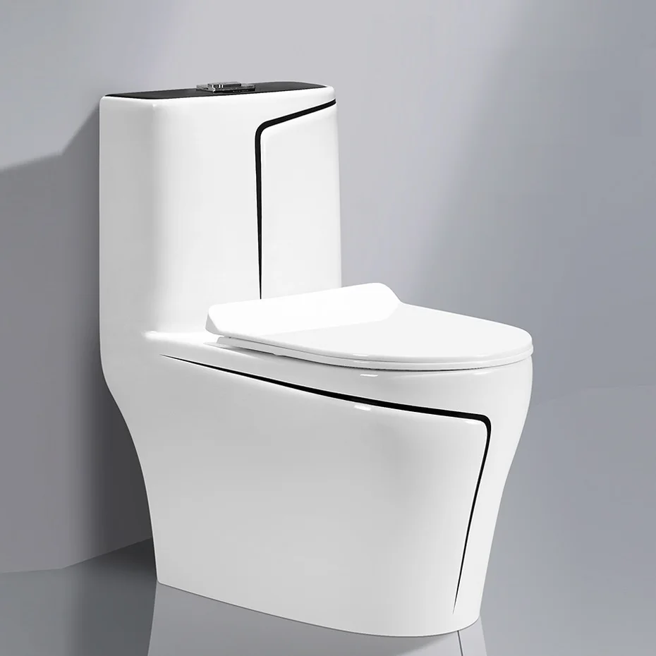 Japanese Style One Piece White Round Bidet Ceramic Toilet with Black Grim