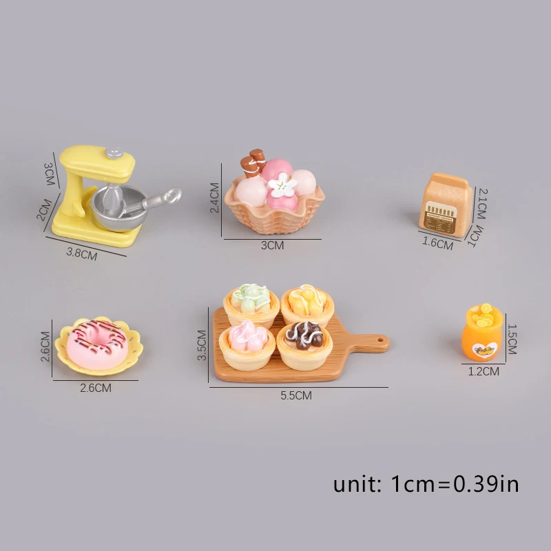1/12 인형 집 디저트 식기 베이킹 키트 인형 집 시뮬레이션 소형 주방 디저트 가게 음식 장식 놀이 장난감 척