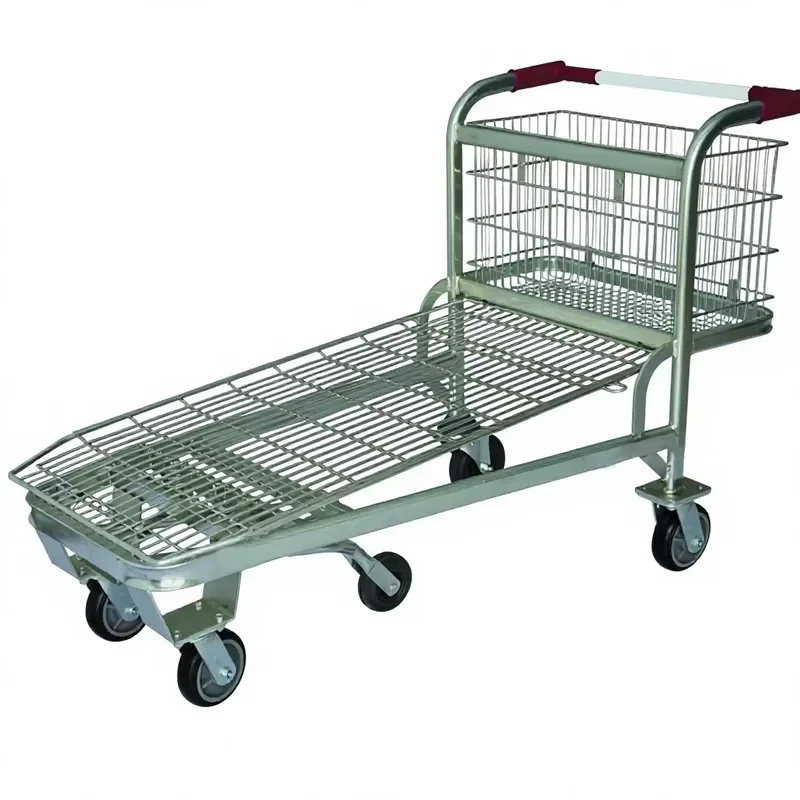 Galvanized Steel Folding Shopping Trolley for Supermarket Logistics Warehouse Platform Heavy Duty Cart Durable Metal Design