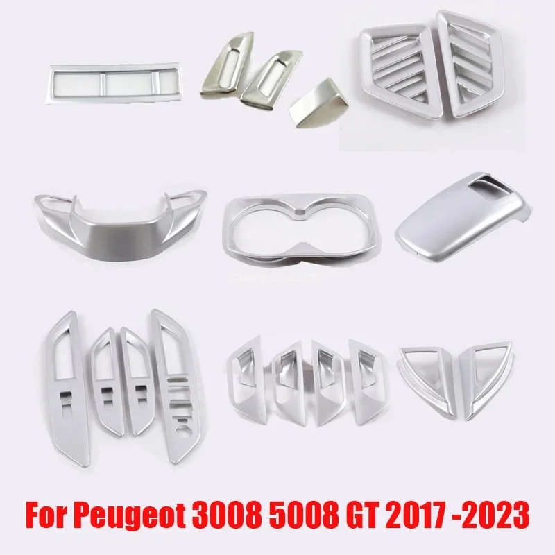 For Peugeot 3008 5008 GT 2017 -2023 Dashboard Air Vent A Pillar Frame Water Cup Panel Gear Shift Head Cover Trim Car Accessories