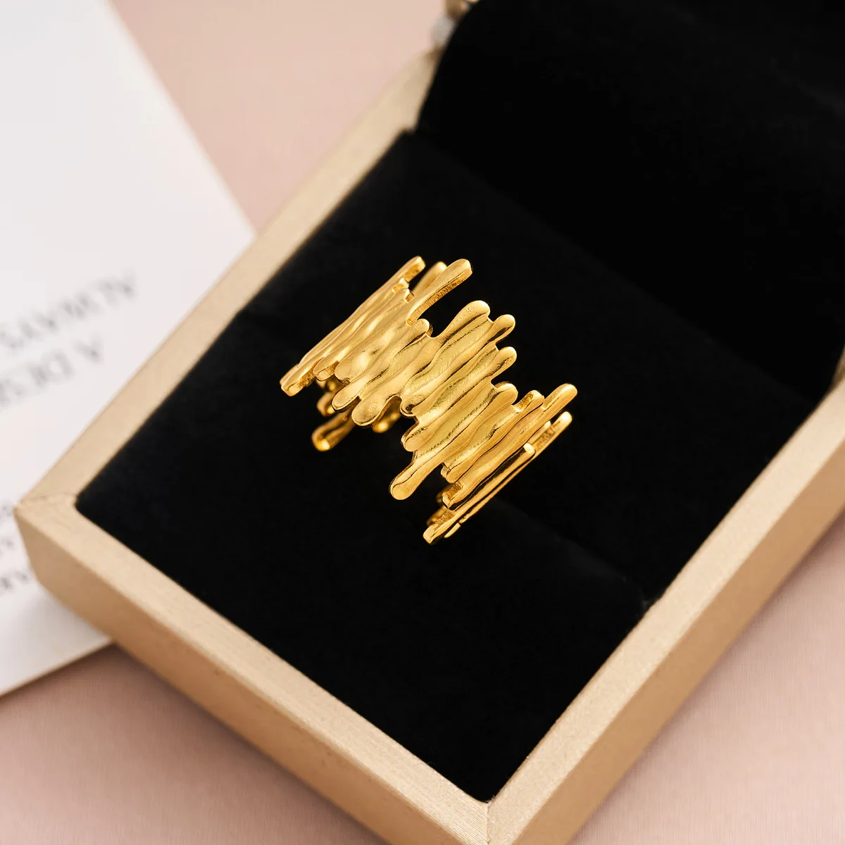 

18K Gold or silver Plated Stainless Steel Irregular Wide Rings for Women Vintage Personalized Aesthetic Waterproof Jewelry