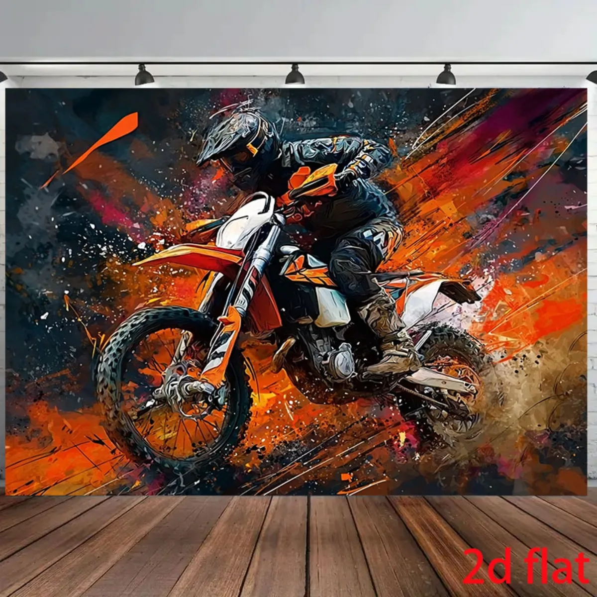 Motocross Rider Dirt Bike Jumping Colorful Splash Art 2D Flat Tapestry Backdrop For Boys Room Decor Extreme Sports Wall Hanging