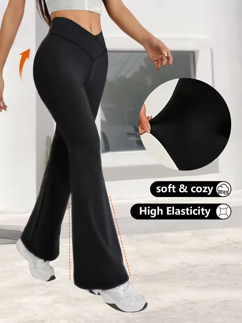 سراويل نسائية واسعة الخصر - تصميم مرن عبر الخصر، سراويل طويلة ضيقة وواسعة الساق متعددة الاستخدامات، ملابس بمقاسات كبيرة، جينز (جديد)