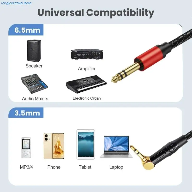 N2UB 1/4inch Instrument Guitar Cable 6.35mm Guitar Bass Cord 3.5mm Male Stereo Sound Line for Electric Guitar Bass Keyboards