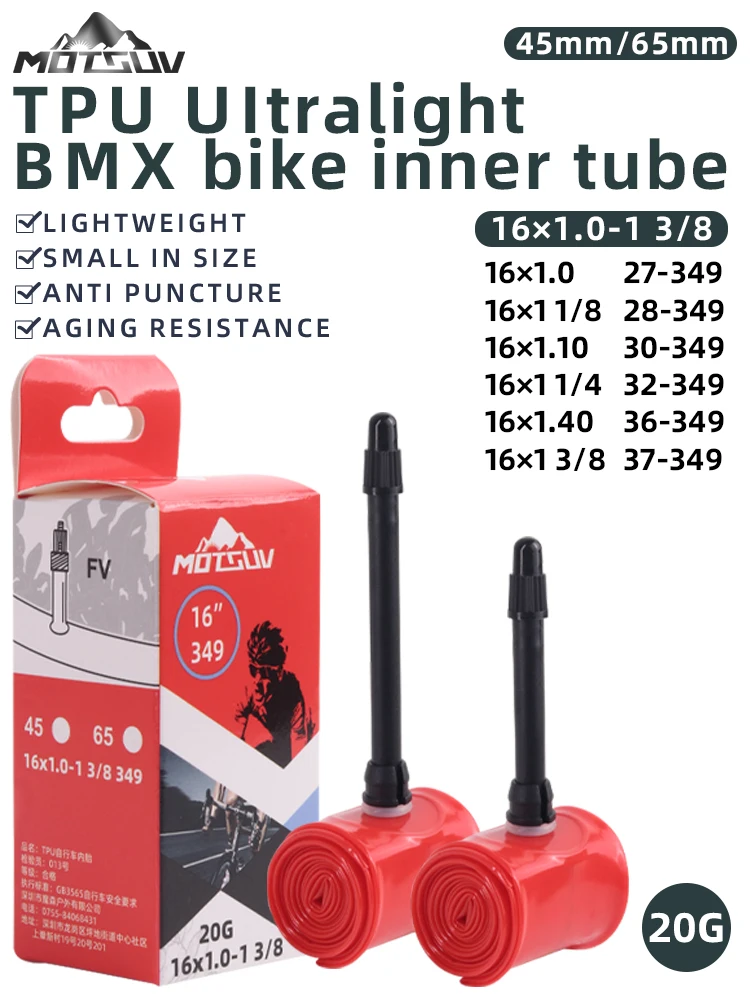 AliExpress MOTSUV Road Bicycle Inner Tube TPU Material Ultralight BMX Bike Tube Apply 16x10-1.3/8 Cycling Tire 45/65mm Length French Valve