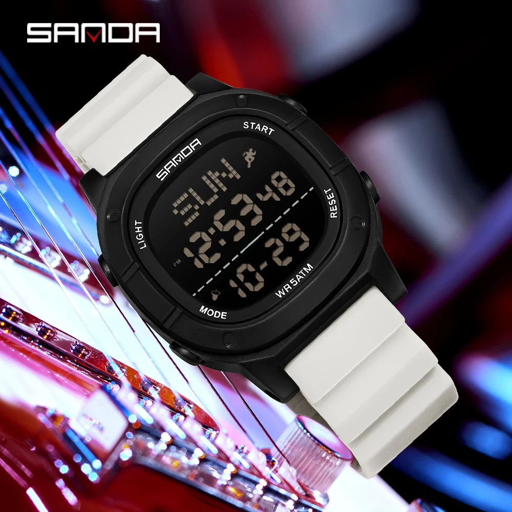 SANDA 9078 Luxury Men's Electronic Watch Fashion Transport Multi Functional Waterproof LED Timing Men's Electronic Watch