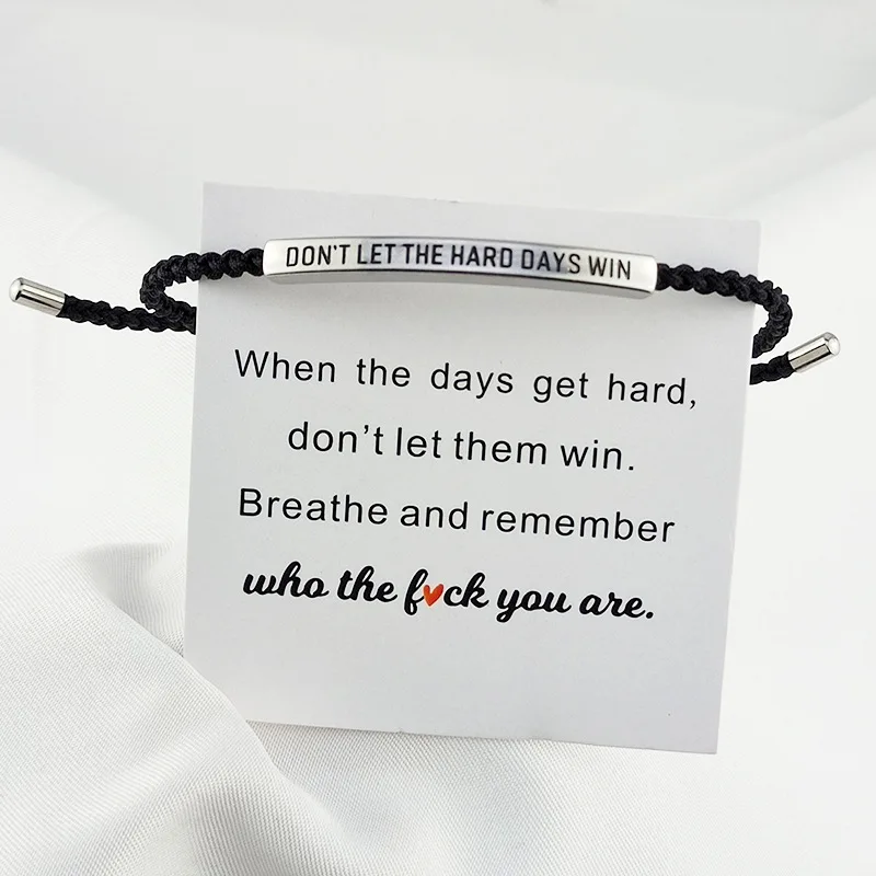 Pulsera con letras trenzadas ajustables de acero inoxidable, pulsera de tubo motivacional "Don't Let The Hard Days Win" para mejor amigo