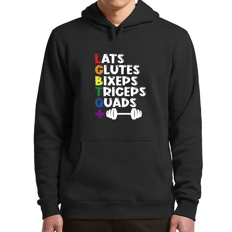 LGBTQ Gym Hoodies Last Glutes Biceps Triceps Lgbt Humor Gym Lovers Hooded Sweatshirt Unisex Soft Casual Women Men Clothing