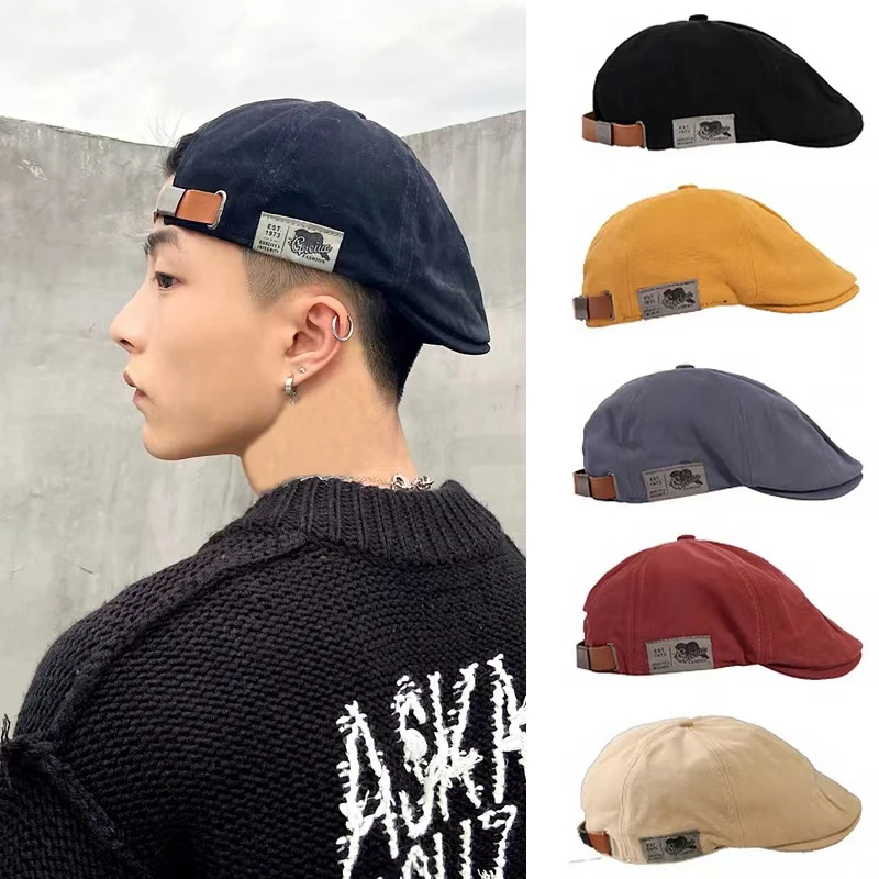 2024 New Men\'s Vintage Linen Fashion Hip Hop Solid Beret Side Label 1973 Czapka damska Vintage Beanie Crowd Style Sun Beret