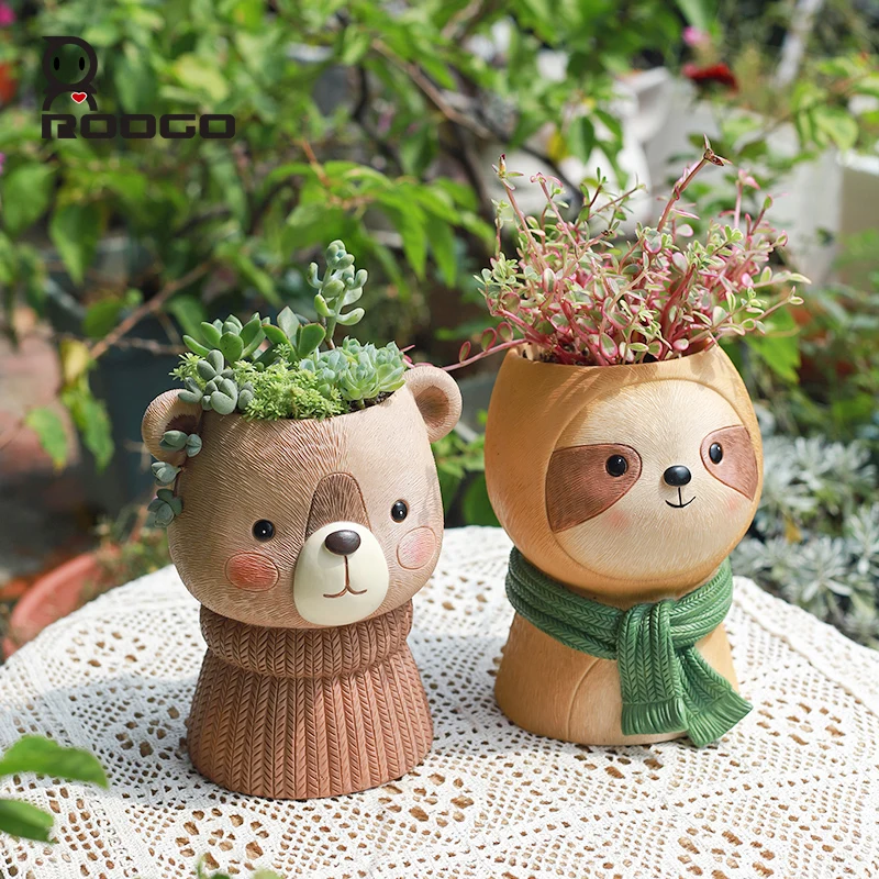 Roogo 1 Fun Cartoon Animal Figurine Creative Succulent Flower Planter Pot Home Office Desktop DIY Garden Flower Pot