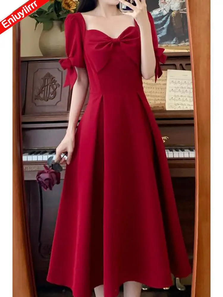 M-4XL French Design Women 2023 A Line Long Maxi Elegant Party Red Dress