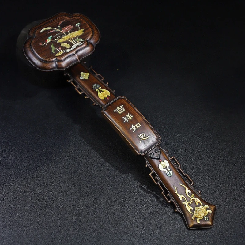 

Huanghuali wood inlaid Duobao Ruyi ornament collection gift