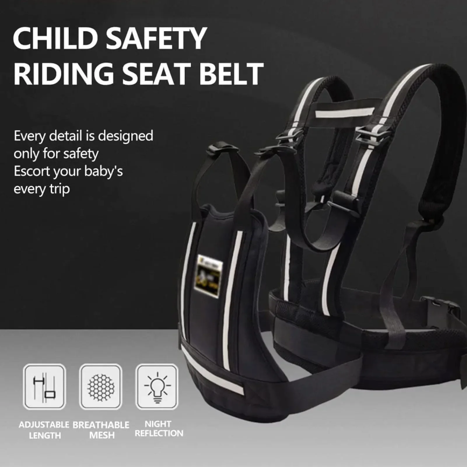 Adjustable Motorcycle Safety Belt for Kids Motorcycle Breathable Harness Anti-Drop Child Reflective Rear Seat Grab Handle Strap