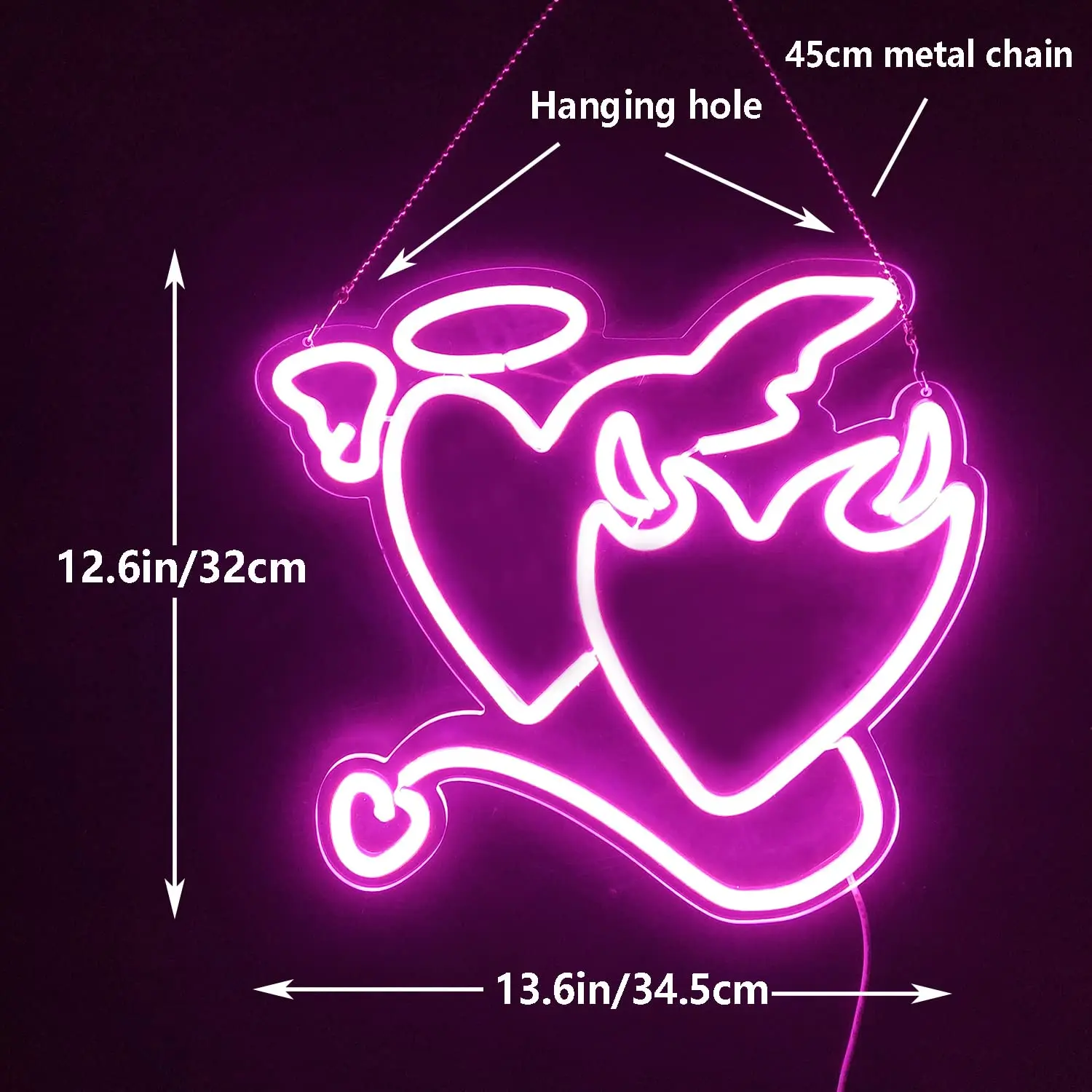 Angel Devil Neon Signs Pink Heart Led Sign for Bedroom Love Neon Sign Wedding Neon Light Sign for Wall Decor Bar Room Girl Gift