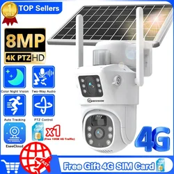 4k 8mp 4g SIM-Karte Batterie Kamera Pir Motion Cam Auto Tracking 2-Wege-Audio Outdoor-Überwachungs kameras mit Solar panel kostenlos sim ca.