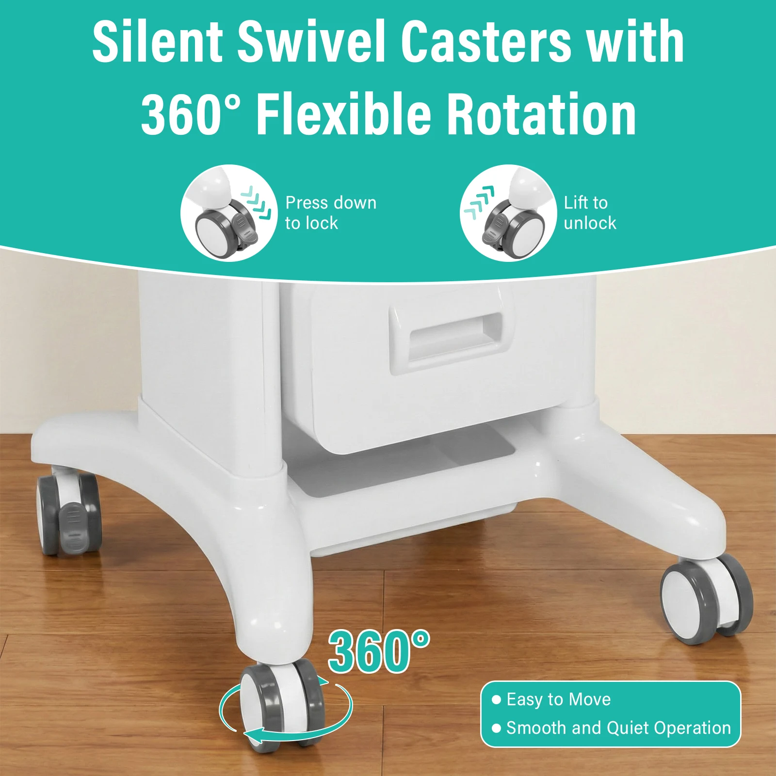 

Beauty Instrument Bracket with Wheels & Drawers Portable Storage Rack Load UP To 130Lbs for Lab Hospital Dental Office Clinic